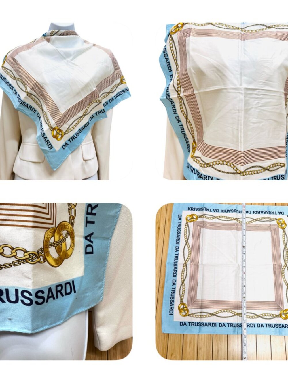 (2) Never Won TRUSSARDI Scarf Silk 20-22.5" Blue White Gold Chain ( 65) - Picture 5 of 14